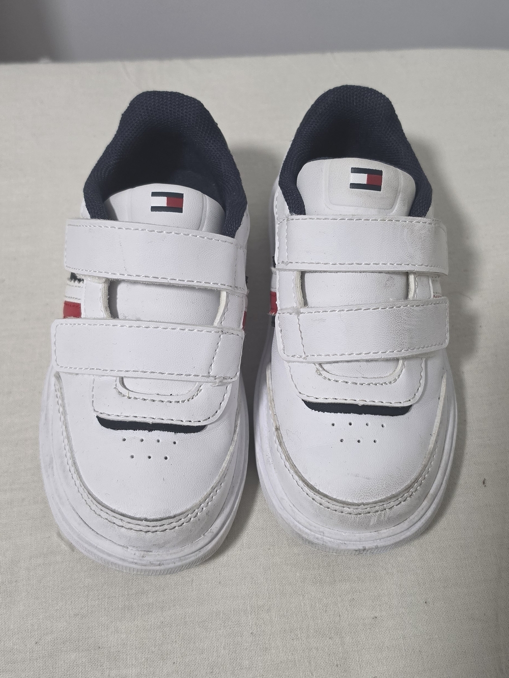 Tommy Hilfiger White, Navy & Red Kids Velcro Sneakers